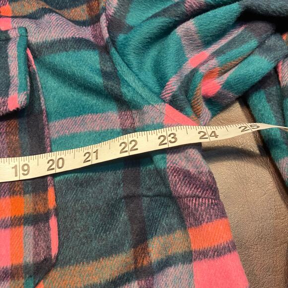 Avec Les Filles Womens 1X Plaid Shacket Green Pink Bright Fall Cozy Soft - Picture 15 of 16